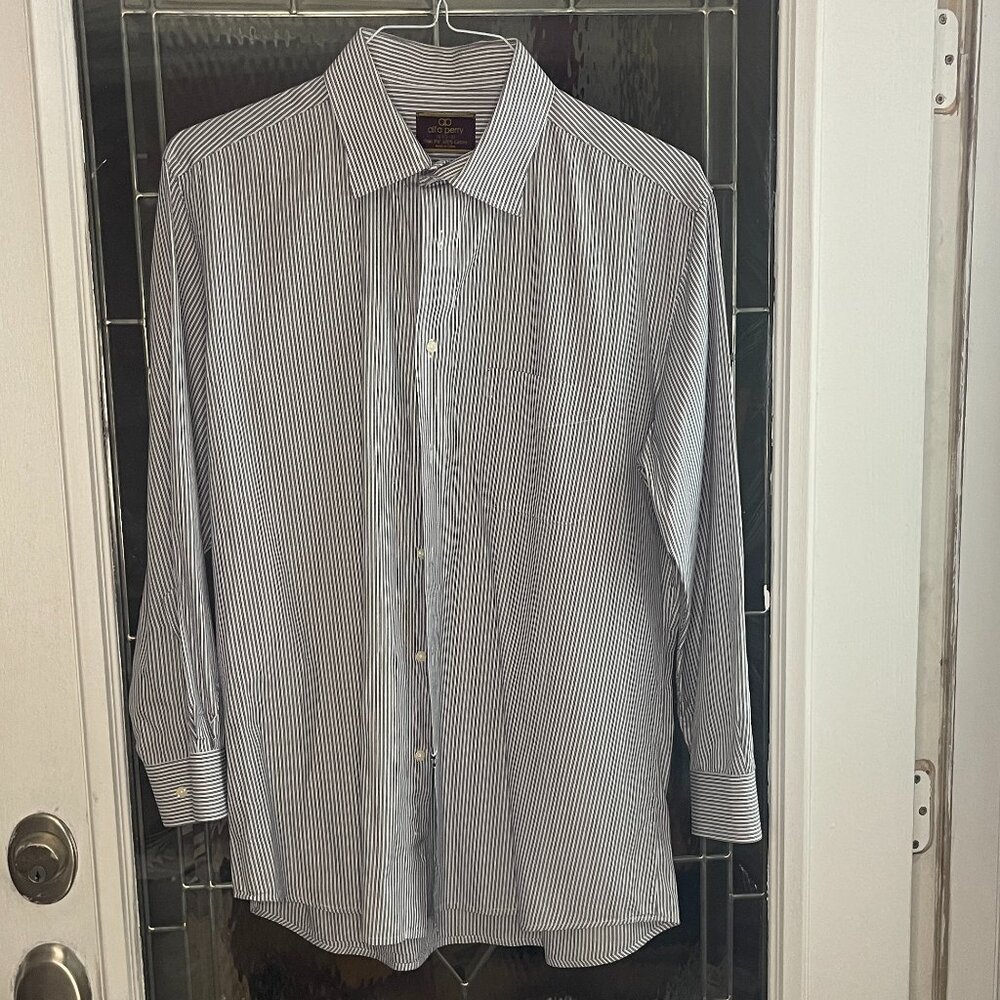 Alfa Perry Mens Slim Fit Blue Pinstripe 16.5 33 Spread Collar Cotton Dress Shirt